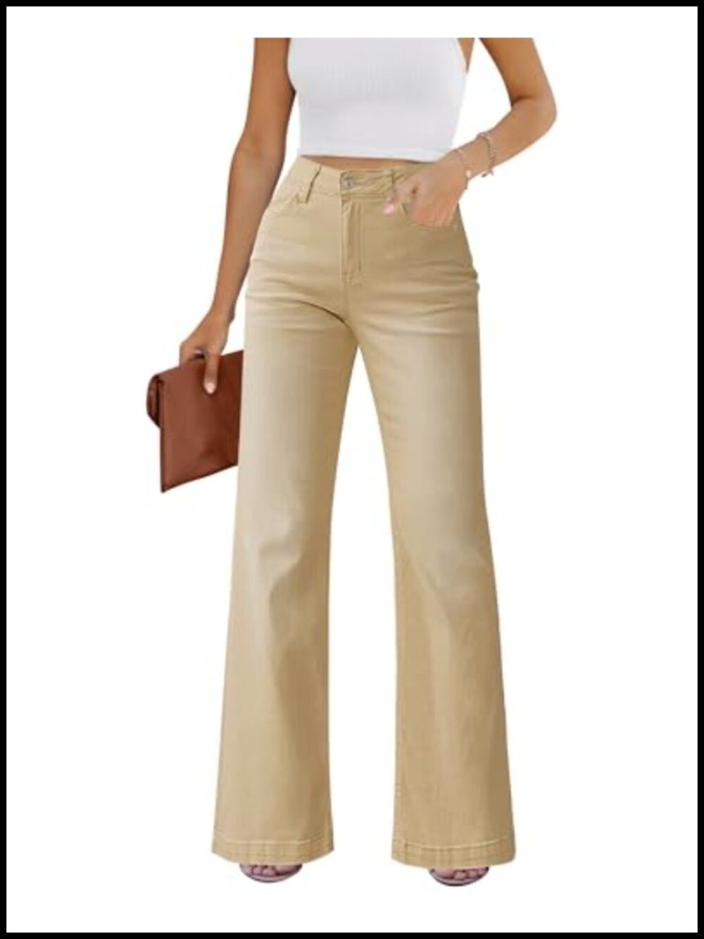 High Rise Wide Leg Flare Jeans Loose Fit Stretchy Denim Pants